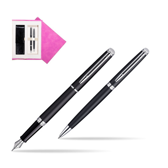 Waterman Hémisphère Matt Black CT Penna Stilografica + Waterman Hémisphère Matt Black CT Penna a Sfera in suede box fuchsia