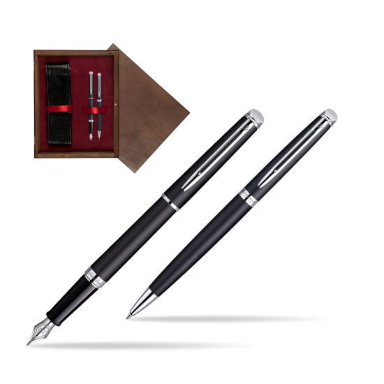 Waterman Hémisphère Matt Black CT Penna Stilografica + Waterman Hémisphère Matt Black CT Penna a Sfera in double wooden box Wenge Double Maroon