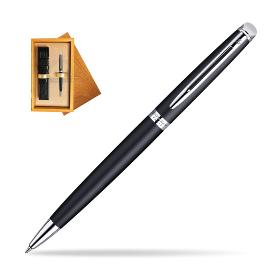 Waterman Hémisphère Matt Black CT Ballpoint pen in single wooden box Honey Single Ecru