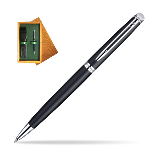 Waterman Hémisphère Matt Black CT Ballpoint pen in single wooden box Honey Single Green
