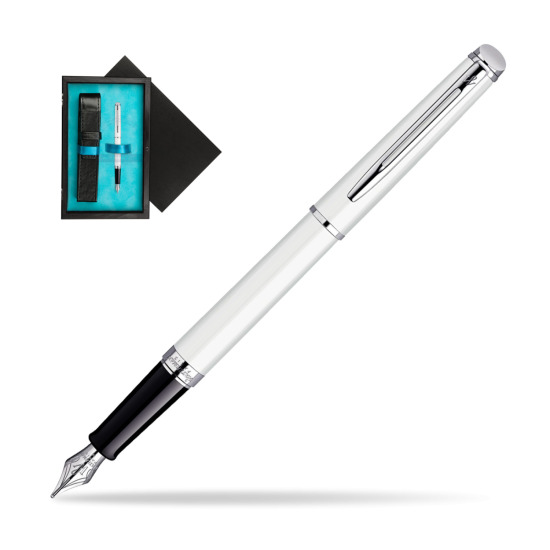 Waterman Hémisphère White CT Penna Stilografica in single wooden box Black Single Turquoise