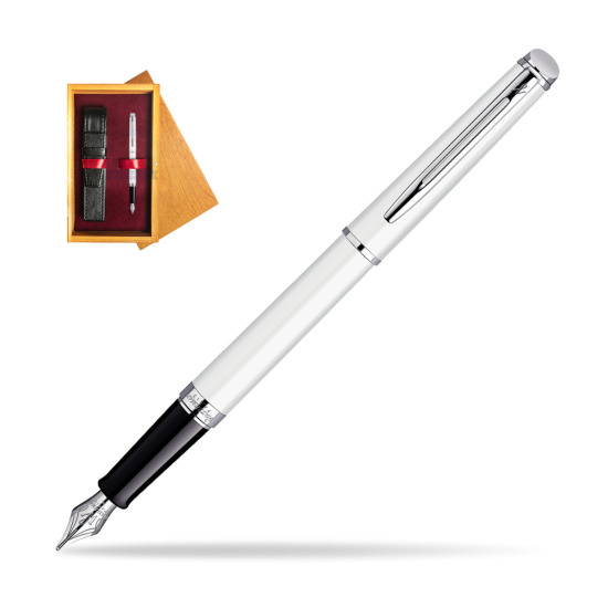 Waterman Hémisphère White CT Penna Stilografica in single wooden box Honey Single Maroon