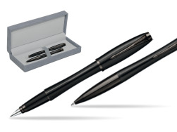 Parker Urban Premium Matte Black Lacquer Fountain Pen + Parker Urban Premium Matte Black Lacquer Ballpoint Pen in a Gift Box in suede box grey