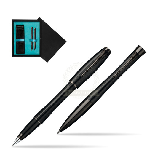 Parker Urban Premium Matte Black Lacquer Fountain Pen + Parker Urban Premium Matte Black Lacquer Ballpoint Pen in a Gift Box in double wooden box Black Double Turquoise
