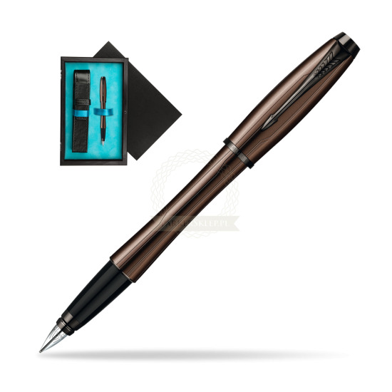 Parker Urban Premium Metallic Brown Lacquer Penna Stilografica in single wooden box Black Single Turquoise