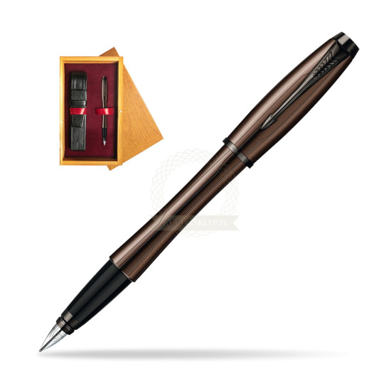 Parker Urban Premium Metallic Brown Lacquer Penna Stilografica in single wooden box Honey Single Maroon