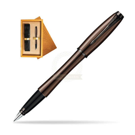 Parker Urban Premium Metallic Brown Lacquer Penna Stilografica in single wooden box Honey Single Ecru