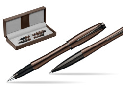 Parker Urban Premium Metallic Brown Lacquer Penna Stilografica + Parker Urban Premium Metallic Brown Lacquer Penna a Sfera Set regalo in the brown leather box
