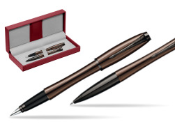 Parker Urban Premium Metallic Brown Lacquer Penna Stilografica + Parker Urban Premium Metallic Brown Lacquer Penna a Sfera Set regalo in the red leather box