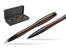 Parker Urban Premium Metallic Brown Lacquer Fountain Pen + Parker Urban Premium Metallic Brown Lacquer Ballpoint Pen in a Gift Box in original Parker Prestige box