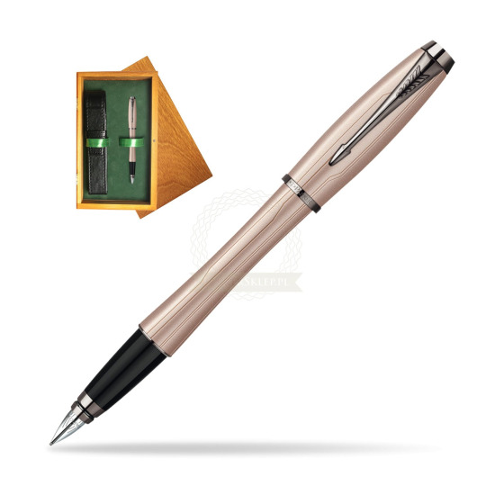 Parker Urban Premium Metallic Pink Lacquer Penna Stilografica in single wooden box Honey Single Green