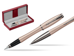 Parker Urban Premium Metallic Pink Lacquer Penna Stilografica + Parker Urban Premium Metallic Pink Lacquer Penna a Sfera Set regalo in the red leather box