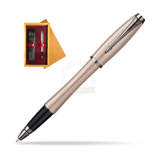 Parker Urban Premium Metallic Pink Lacquer Rollerball in single wooden box Honey Single Maroon
