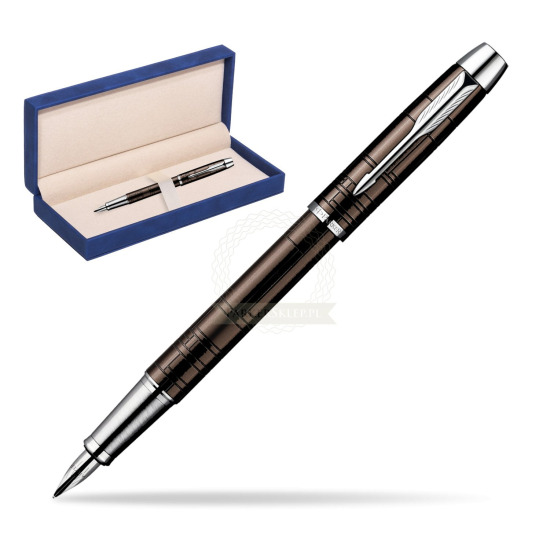Parker IM Premium Metallic Brown Lacquer CT Penna Stilografica in suede box navy blue