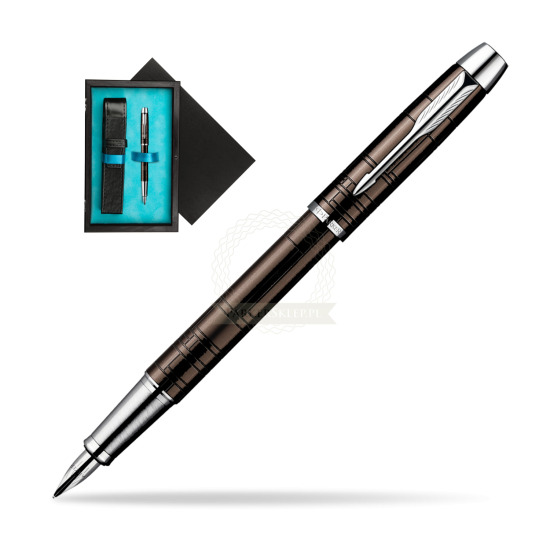 Parker IM Premium Metallic Brown Lacquer CT Penna Stilografica in single wooden box Black Single Turquoise