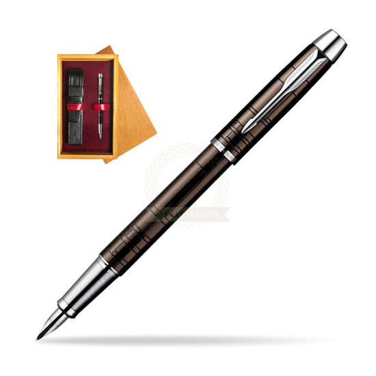 Parker IM Premium Metallic Brown Lacquer CT Penna Stilografica in single wooden box Honey Single Maroon