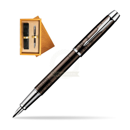 Parker IM Premium Metallic Brown Lacquer CT Penna Stilografica in single wooden box Honey Single Ecru