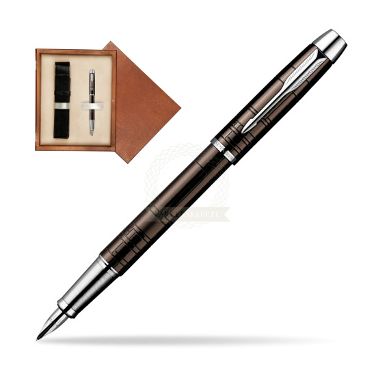 Parker IM Premium Metallic Brown Lacquer CT Penna Stilografica in single wooden box Mahogany Single Ecru