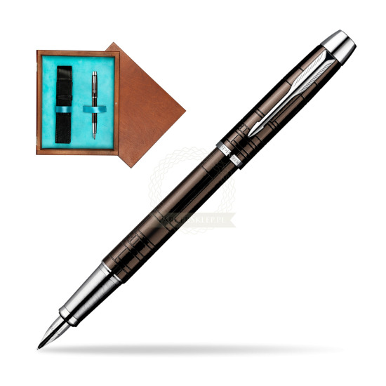 Parker IM Premium Metallic Brown Lacquer CT Penna Stilografica in single wooden box Mahogany Single Turquoise 