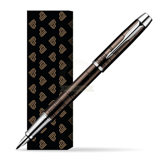 Parker IM Premium Metallic Brown Lacquer CT Penna Stilografica in cover Golden Hearts