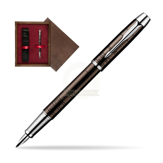 Parker IM Premium Metallic Brown Lacquer CT Penna Stilografica in single wooden box Wenge Single Maroon