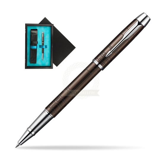 Parker IM Premium Metallic Brown Lacquer CT Rollerball Pen in single wooden box Black Single Turquoise