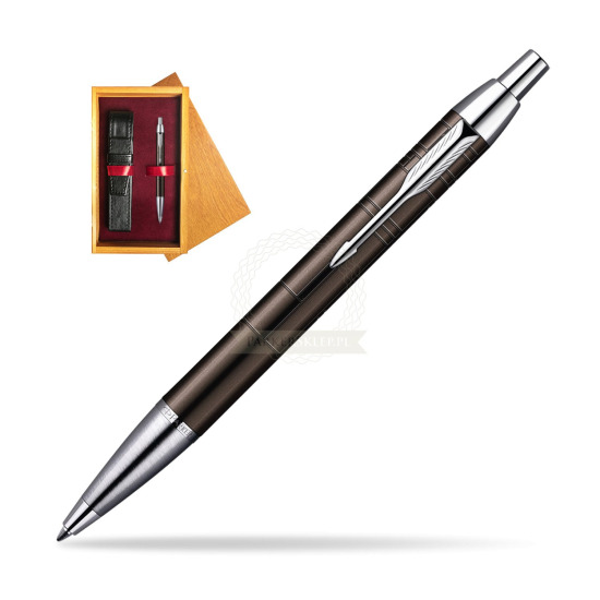 Parker IM Premium Metallic Brown Lacquer CT Penna a Sfera in single wooden box Honey Single Maroon