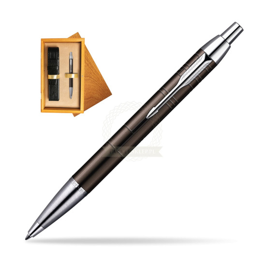 Parker IM Premium Metallic Brown Lacquer CT Penna a Sfera in single wooden box Honey Single Ecru