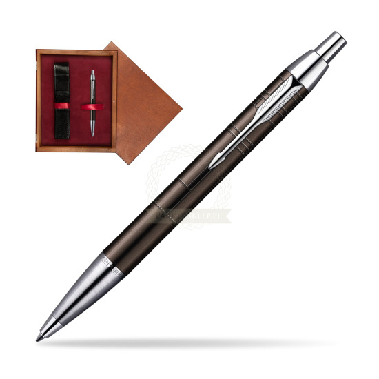 Parker IM Premium Metallic Brown Lacquer CT Penna a Sfera in single wooden box Mahogany Single Maroon