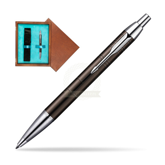 Parker IM Premium Metallic Brown Lacquer CT Penna a Sfera in single wooden box Mahogany Single Turquoise 