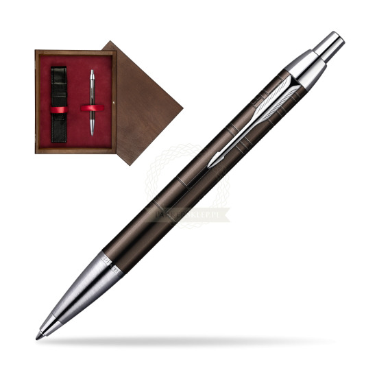 Parker IM Premium Metallic Brown Lacquer CT Penna a Sfera in single wooden box Wenge Single Maroon