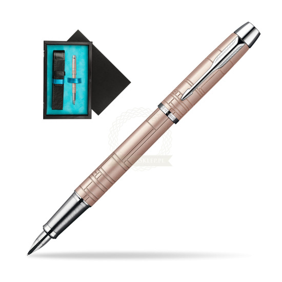 Parker IM Premium Metallic Pink Lacquer CT Fountain Pen in single wooden box Black Single Turquoise