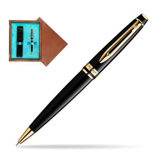 Waterman Expert Black GT Penna a Sfera in single wooden box Mahogany Single Turquoise 