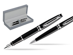 Waterman Expert Black CT Penna Stilografica + Waterman Expert Black CT Penna a Sfera in suede box grey