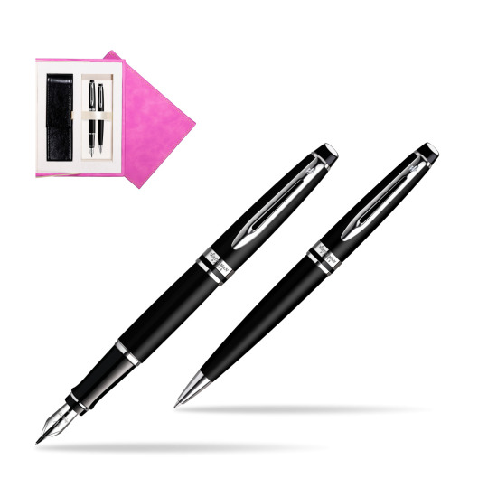 Waterman Expert Matt Black CT Penna Stilografica + Waterman Expert Matt Black CT Penna a Sfera in suede box fuchsia