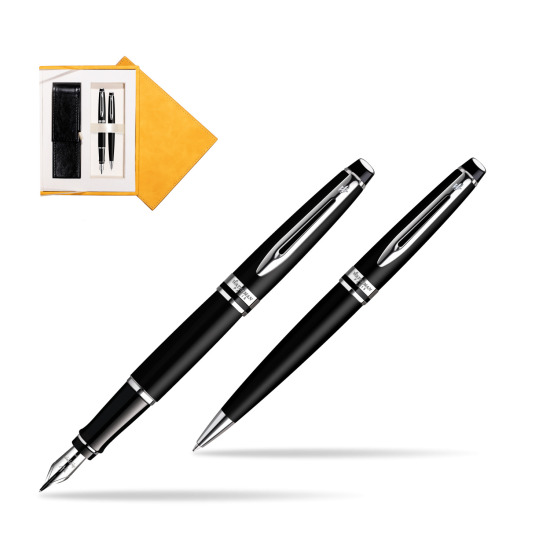 Waterman Expert Matt Black CT Penna Stilografica + Waterman Expert Matt Black CT Penna a Sfera in suede box yellow