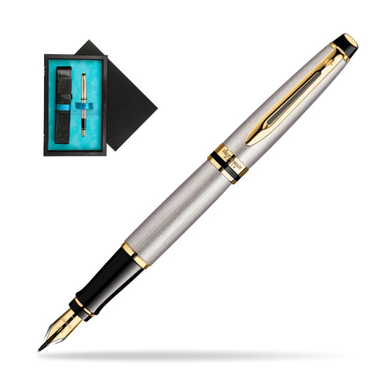 Waterman Expert Stainless Steel GT Penna Stilografica in single wooden box Black Single Turquoise
