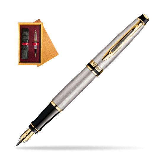Waterman Expert Stainless Steel GT Penna Stilografica in single wooden box Honey Single Maroon