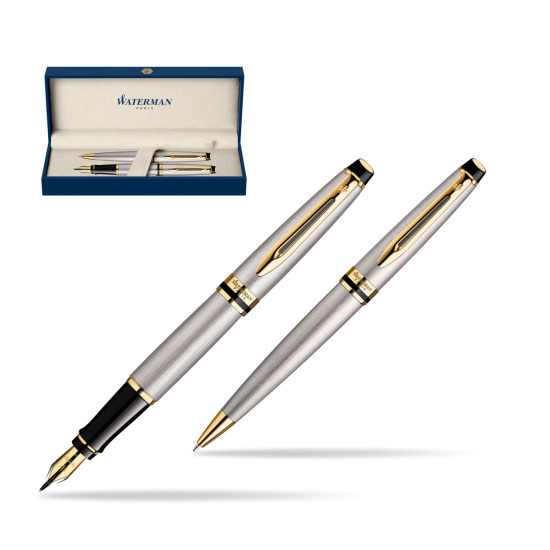 Waterman Expert Stainless Steel GT Penna Stilografica + Waterman Expert Stainless Steel GT Penna a Sfera