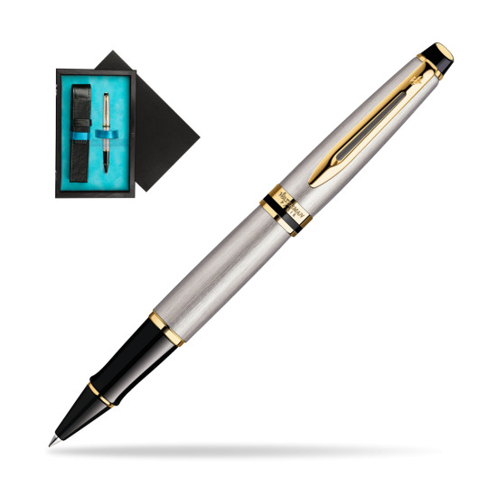 Waterman Expert Stainless Steel GT RollerPenna a Sfera in single wooden box Black Single Turquoise