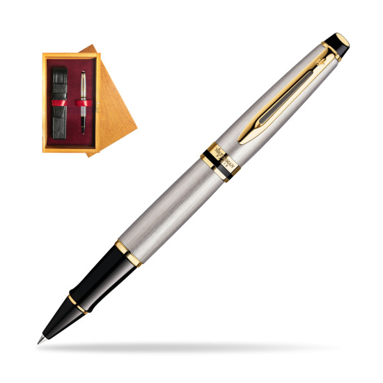 Waterman Expert Stainless Steel GT RollerPenna a Sfera in single wooden box Honey Single Maroon