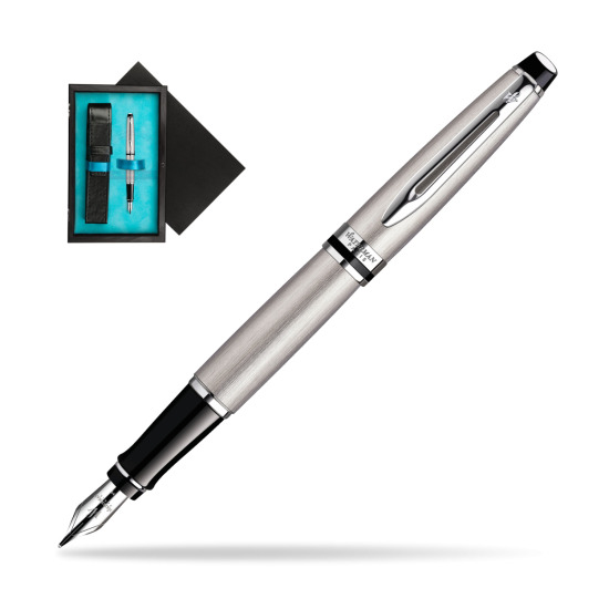Waterman Expert Stainless Steel CT Penna Stilografica in single wooden box Black Single Turquoise