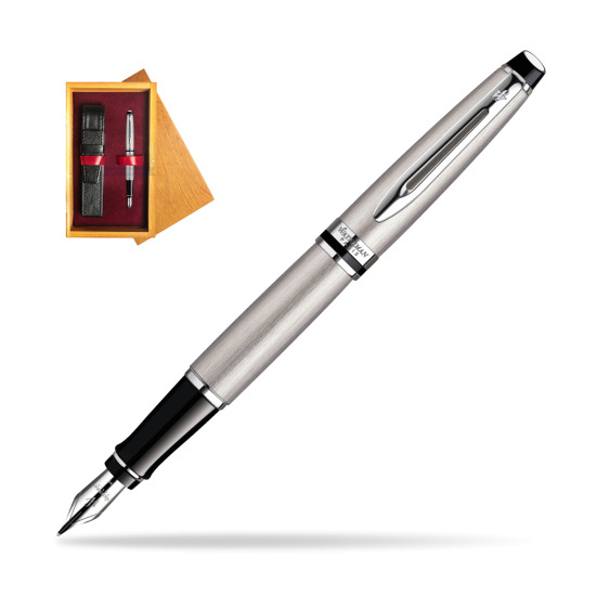 Waterman Expert Stainless Steel CT Penna Stilografica in single wooden box Honey Single Maroon