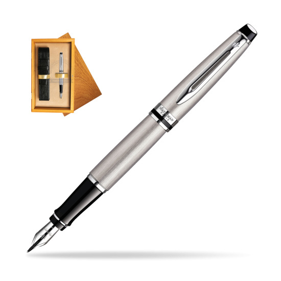 Waterman Expert Stainless Steel CT Penna Stilografica in single wooden box Honey Single Ecru