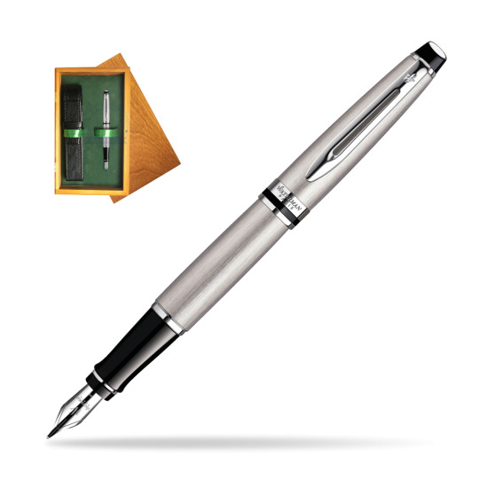 Waterman Expert Stainless Steel CT Penna Stilografica in single wooden box Honey Single Green