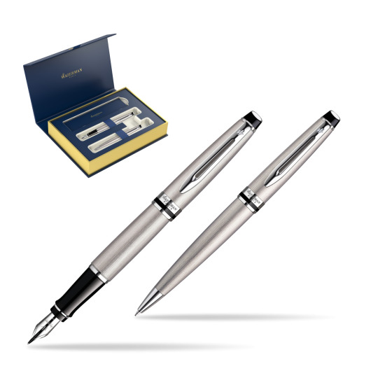Waterman Expert Stainless Steel CT Penna Stilografica + Waterman Expert Stainless Steel CT Penna a Sfera 