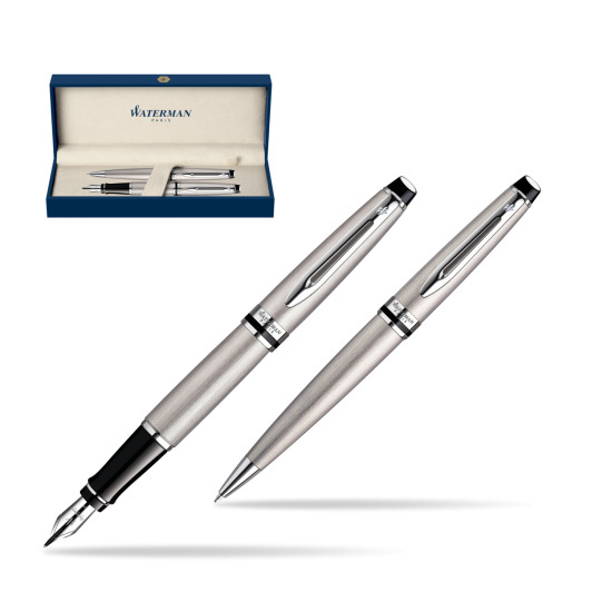 Waterman Expert Stainless Steel CT Penna Stilografica + Waterman Expert Stainless Steel CT Penna a Sfera