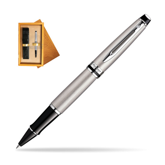 Waterman Expert Stainless Steel CT RollerPenna a Sfera in single wooden box Honey Single Ecru