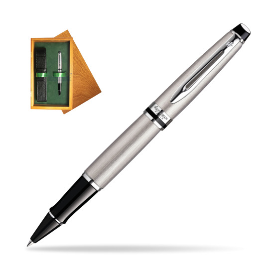 Waterman Expert Stainless Steel CT RollerPenna a Sfera in single wooden box Honey Single Green