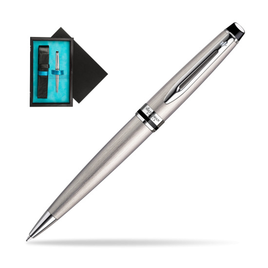 Waterman Expert Stainless Steel CT Penna a Sfera in single wooden box Black Single Turquoise